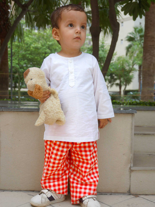 Mix Match - White Kurta - Red Pajama For Baby Boys and Girls - Mix & Match Set- 4 colors