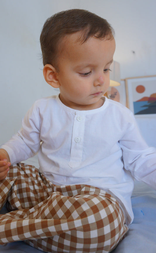 Mix Match - White Kurta - Brown Pajama For Baby Boys and Girls - Mix & Match Set- 4 colors