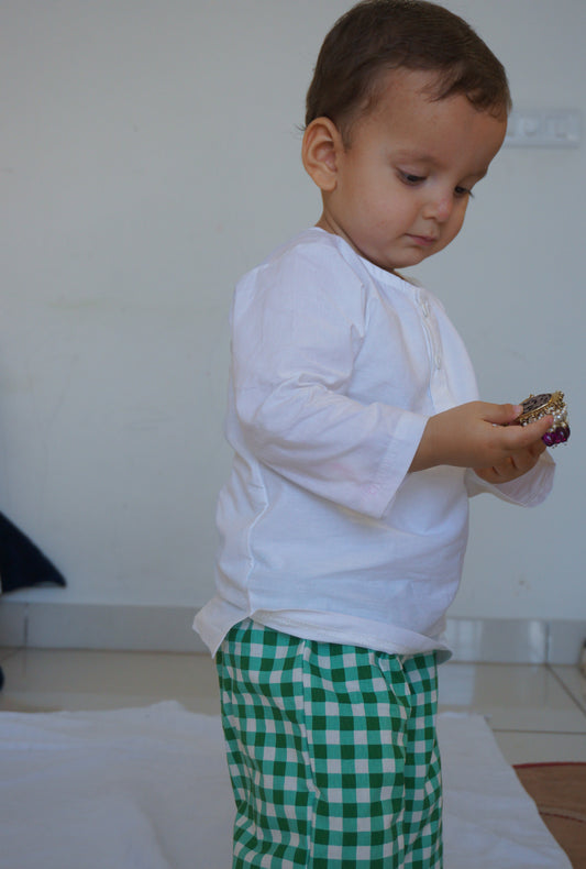 Mix Match - White Kurta - Green Pajama For Baby Boys and Girls - Mix & Match Set- 4 colors