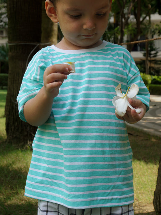 Relaxed Fit Mint Green Striped Cotton T-Shirt
