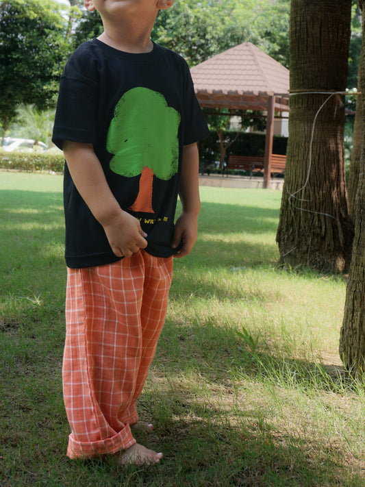Double Cotton Orange Checked Cotton Pants for Kids