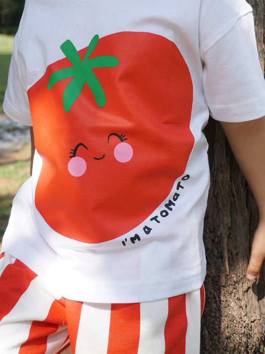 Happy Tomato Cotton T-Shirt for Kids – Gozi