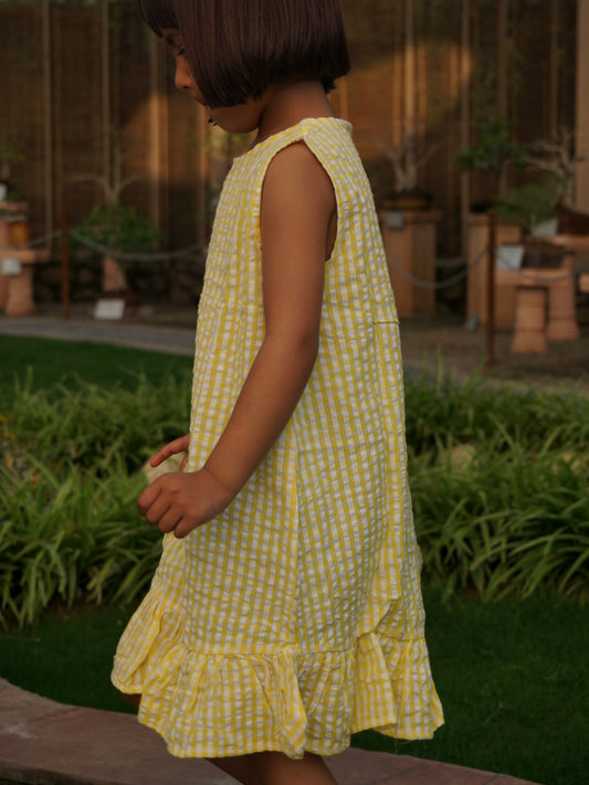 Gingham Ruffle Dress - Yellow