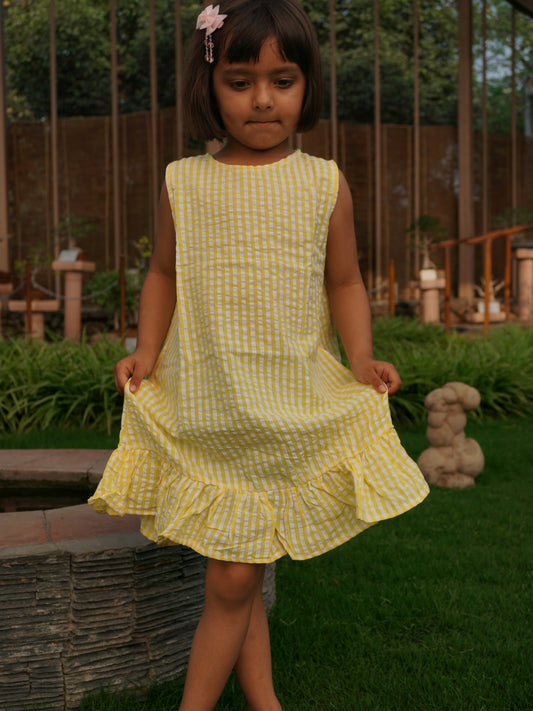 Gingham Ruffle Dress - Yellow