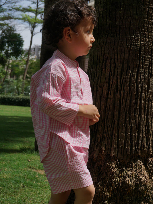 Blush Checks Cotton Co-ord Set for Kids – Gozi