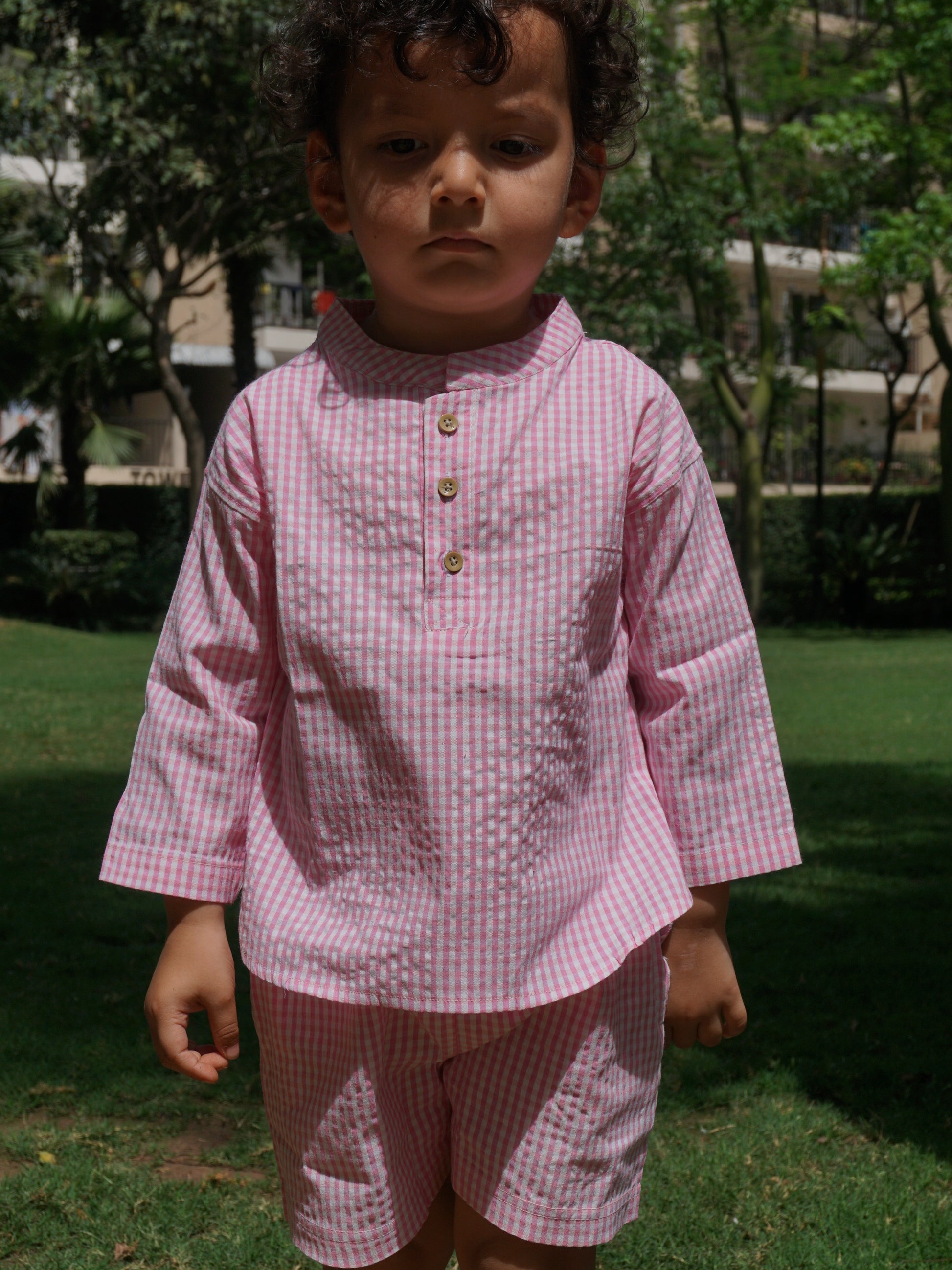 Blush Checks Cotton Co-ord Set for Kids – Gozi