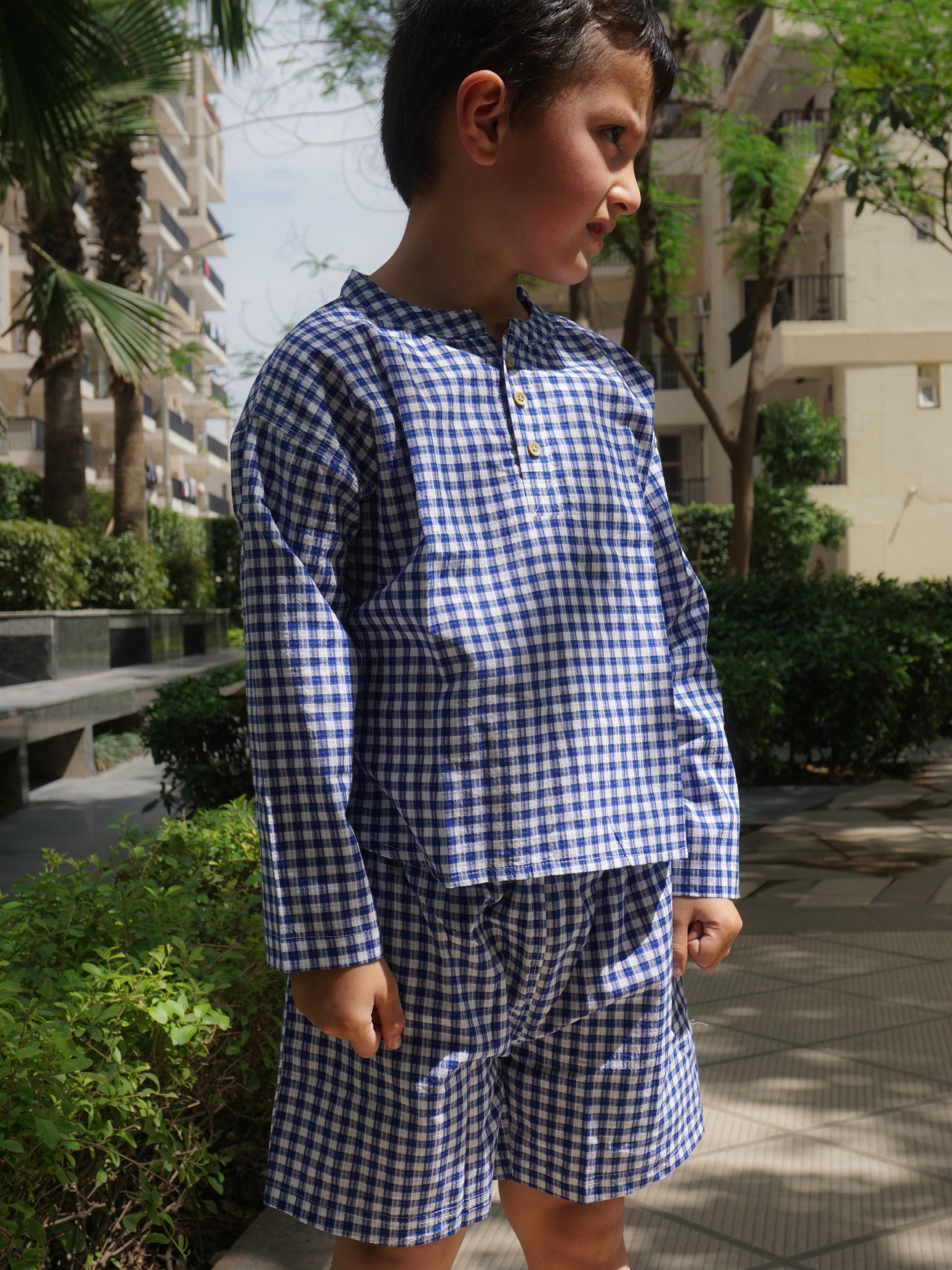 Indigo Checks Cotton Co-ord Set for Kids – Gozi