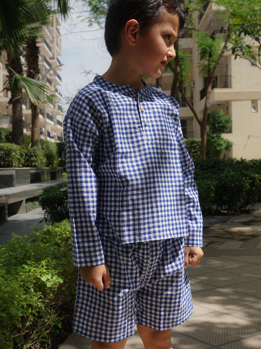 Indigo Checks Cotton Co-ord Set for Kids – Gozi