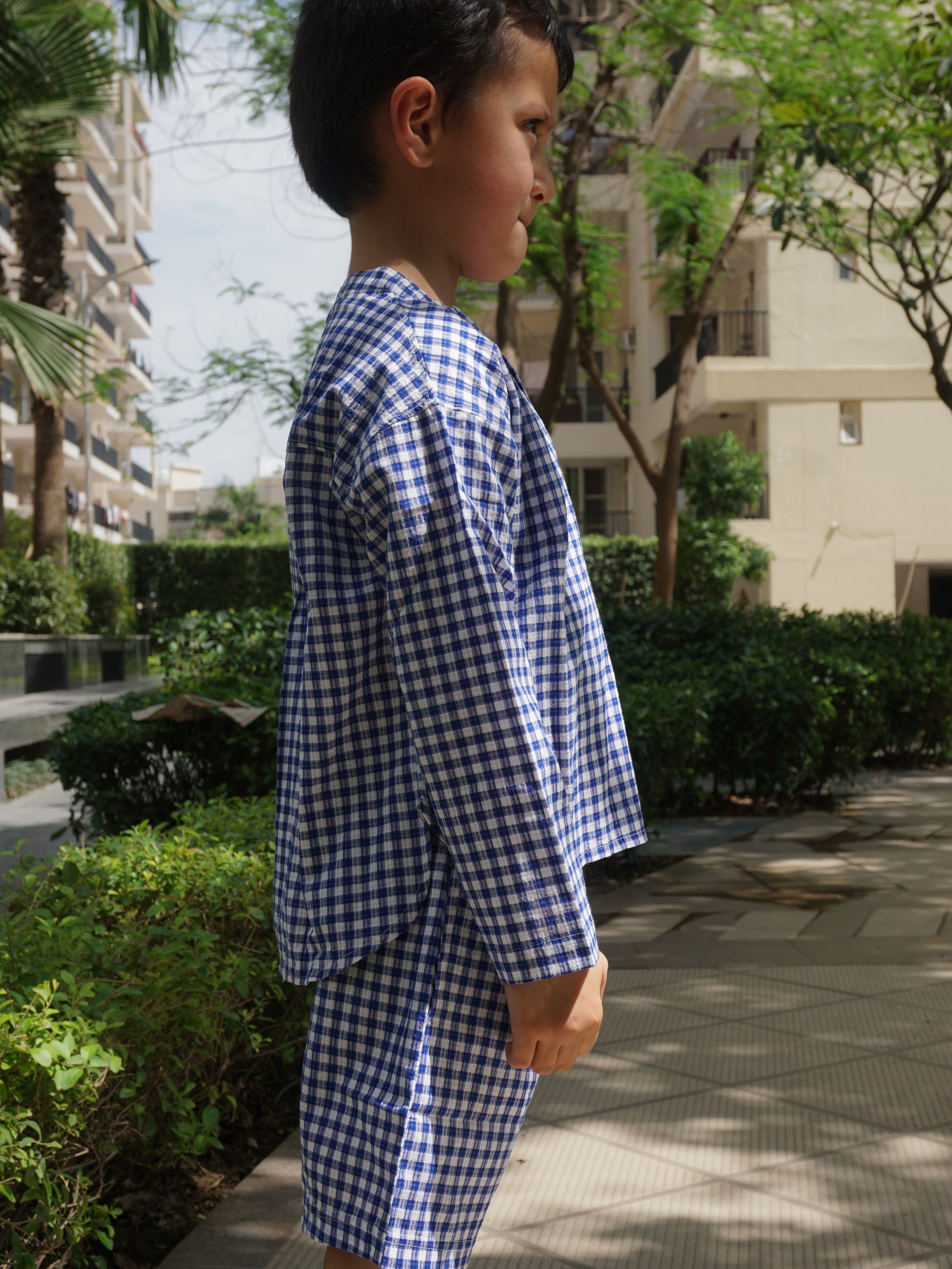 Indigo Checks Cotton Co-ord Set for Kids – Gozi