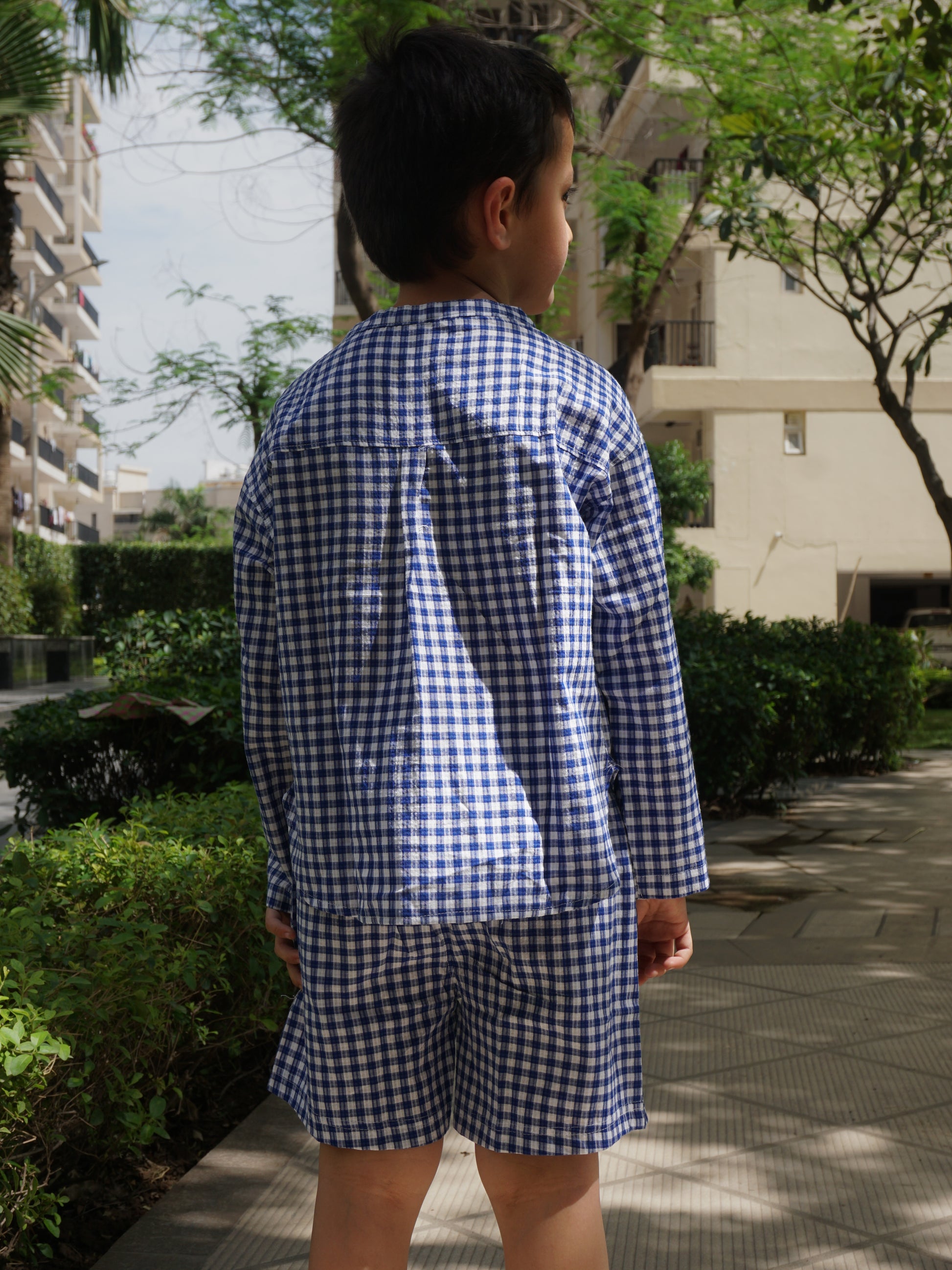 Indigo Checks Cotton Co-ord Set for Kids – Gozi