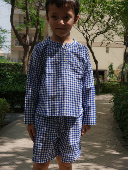 Indigo Checks Cotton Co-ord Set for Kids – Gozi