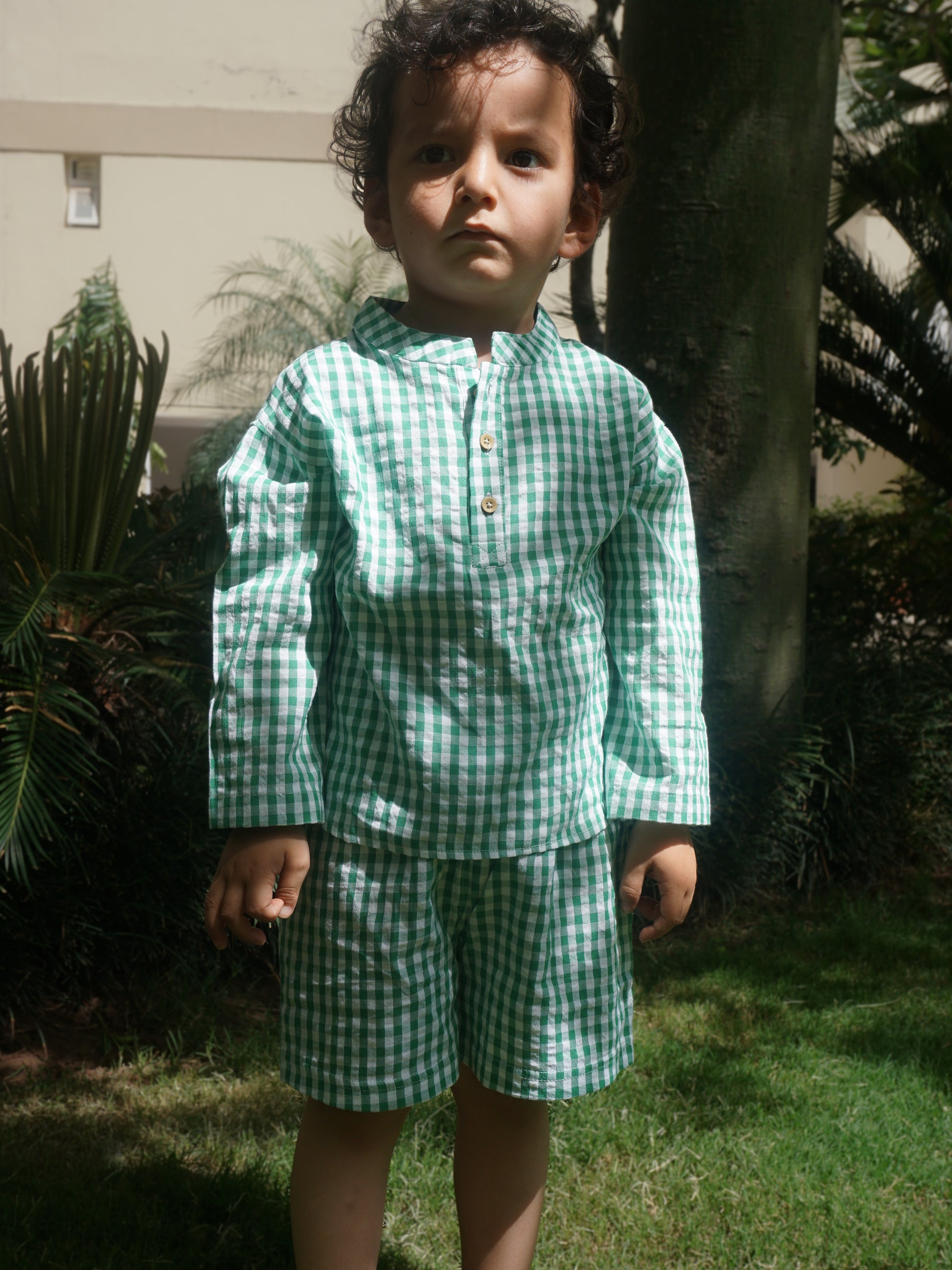 Green Gingham Cotton Co-ord Set for Kids – Gozi