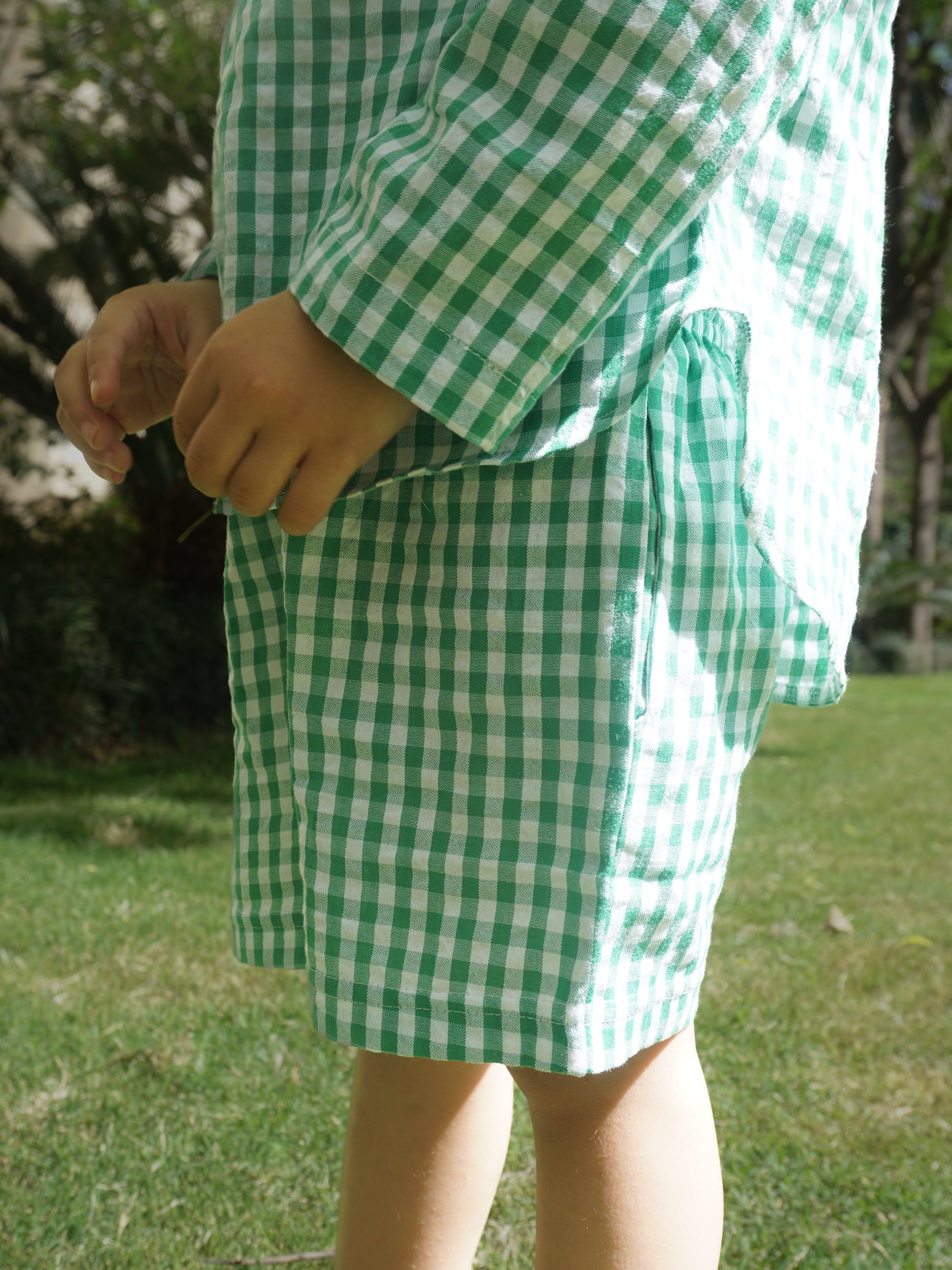 Green Gingham Cotton Co-ord Set for Kids – Gozi