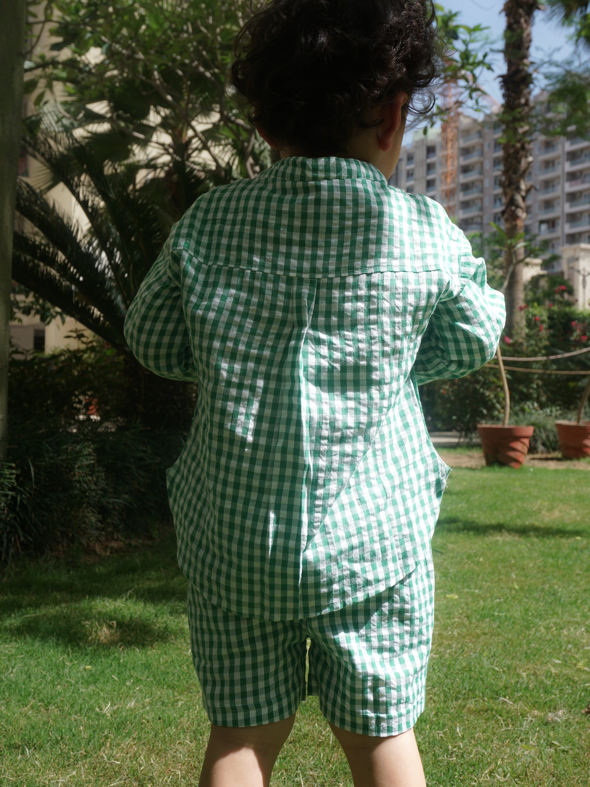 Green Gingham Cotton Co-ord Set for Kids – Gozi