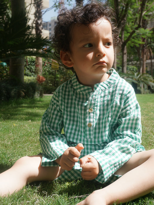 Green Gingham Cotton Co-ord Set for Kids – Gozi