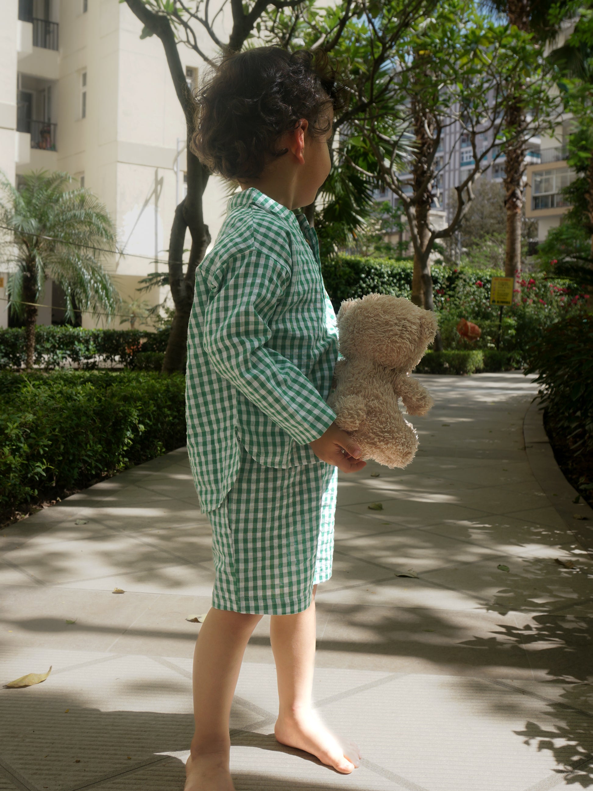 Green Gingham Cotton Co-ord Set for Kids – Gozi