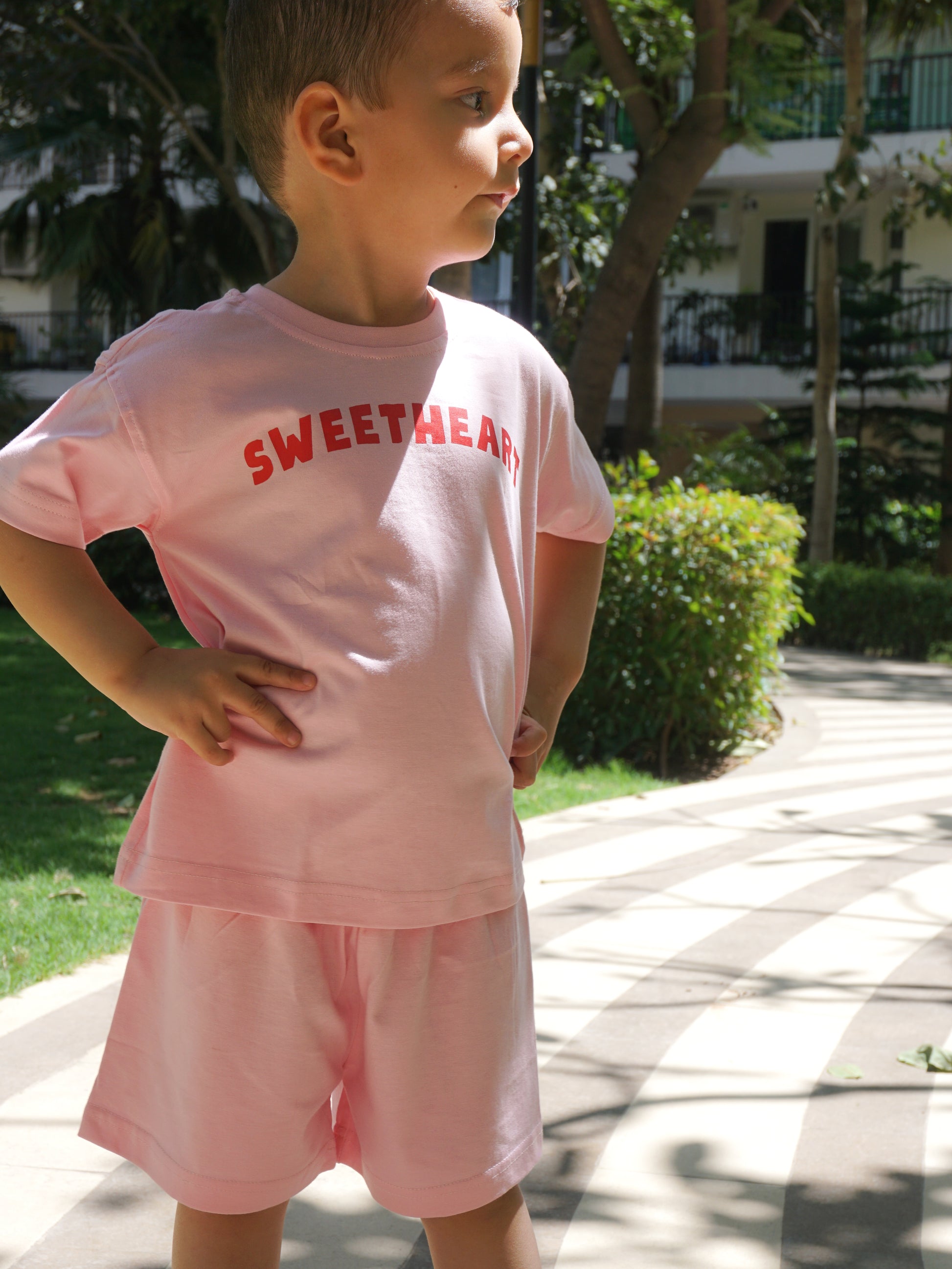 Sweetheart Print Cotton Co-ord Set for Kids – Gozi