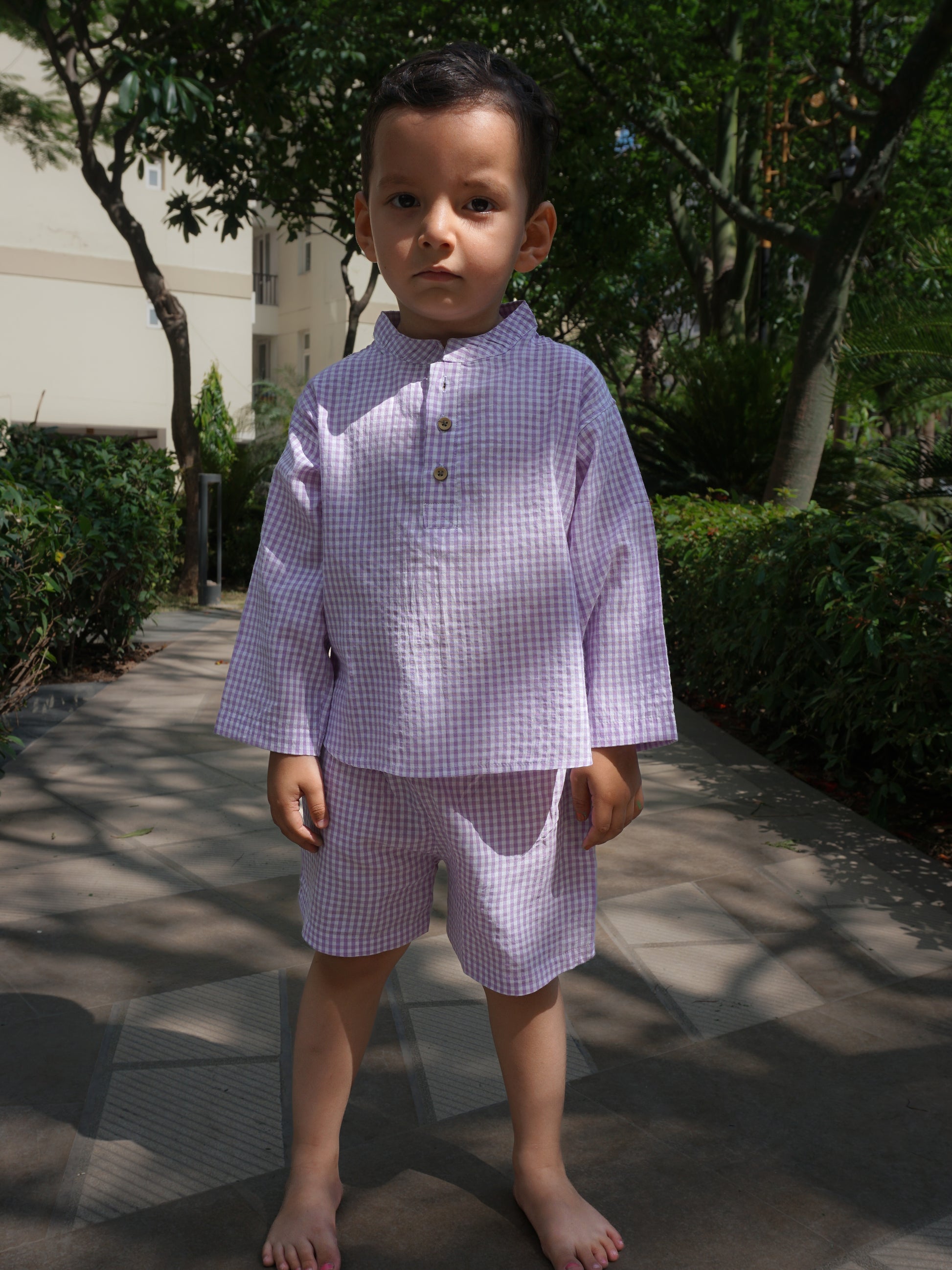 Wisteria Gingham Cotton Co-ord Set for Kids – Gozi
