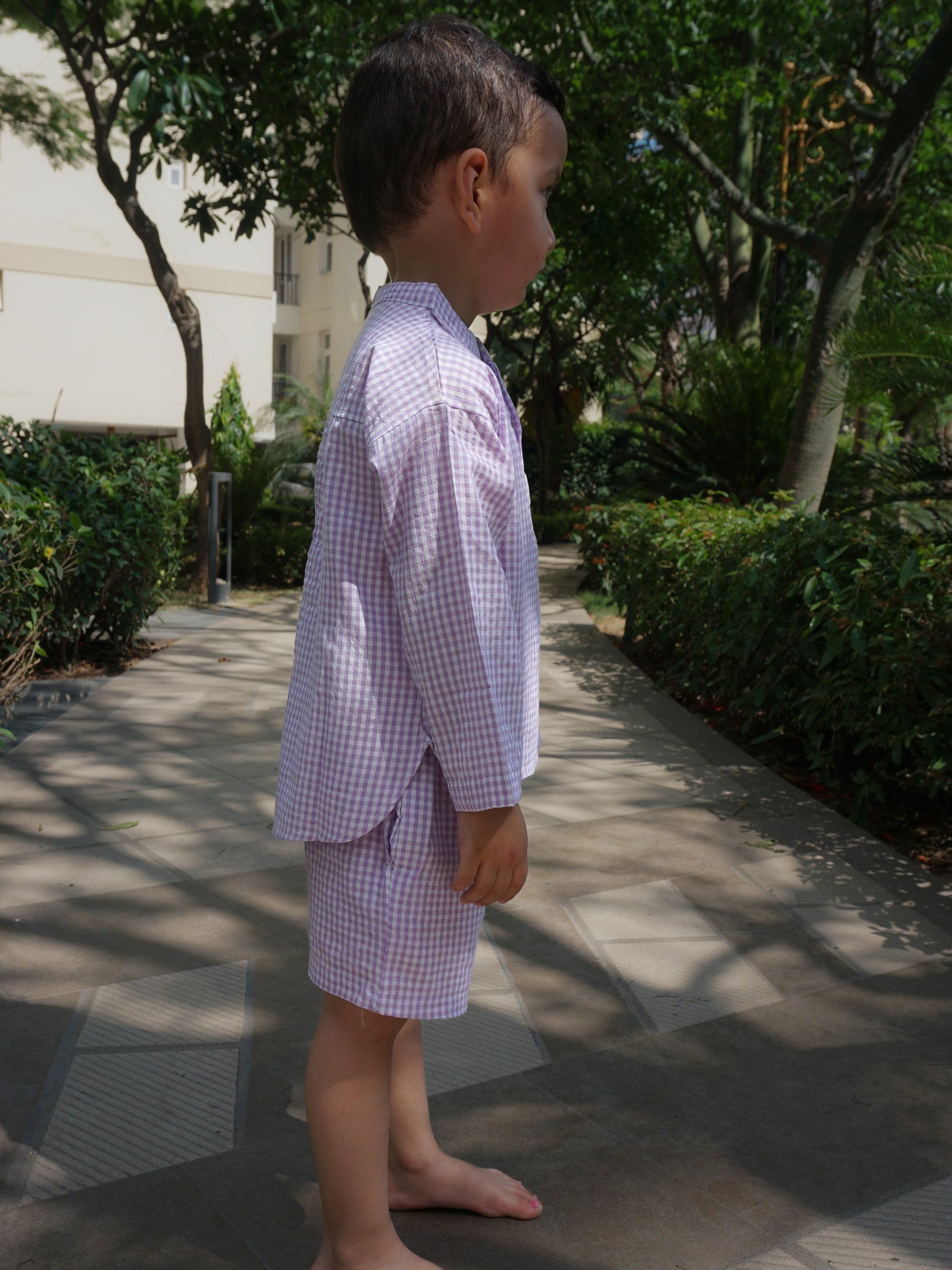Wisteria Gingham Cotton Co-ord Set for Kids – Gozi