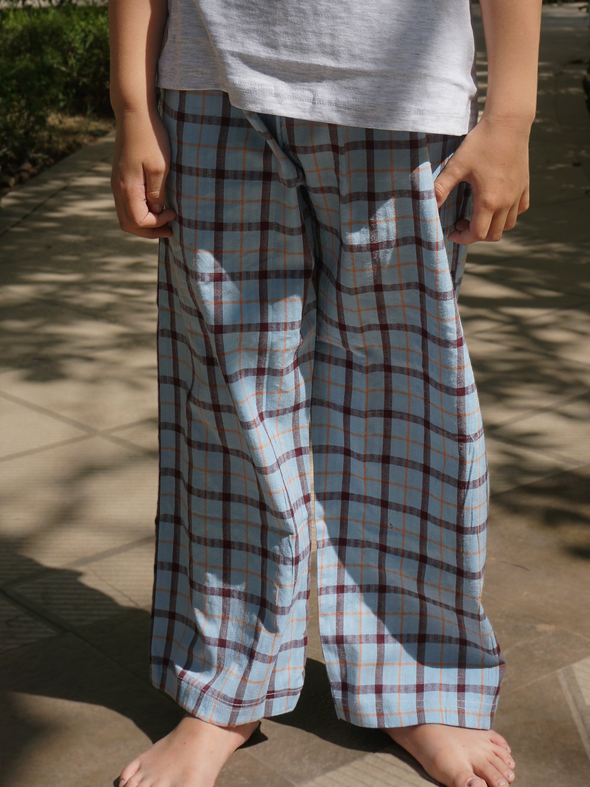 Blue Check Cotton Lounge Pants for Kids – Gozi
