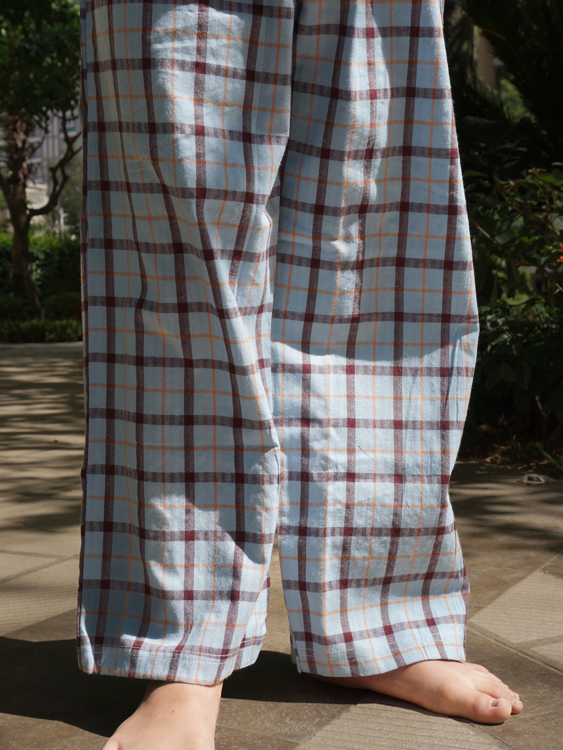 Blue Check Cotton Lounge Pants for Kids – Gozi