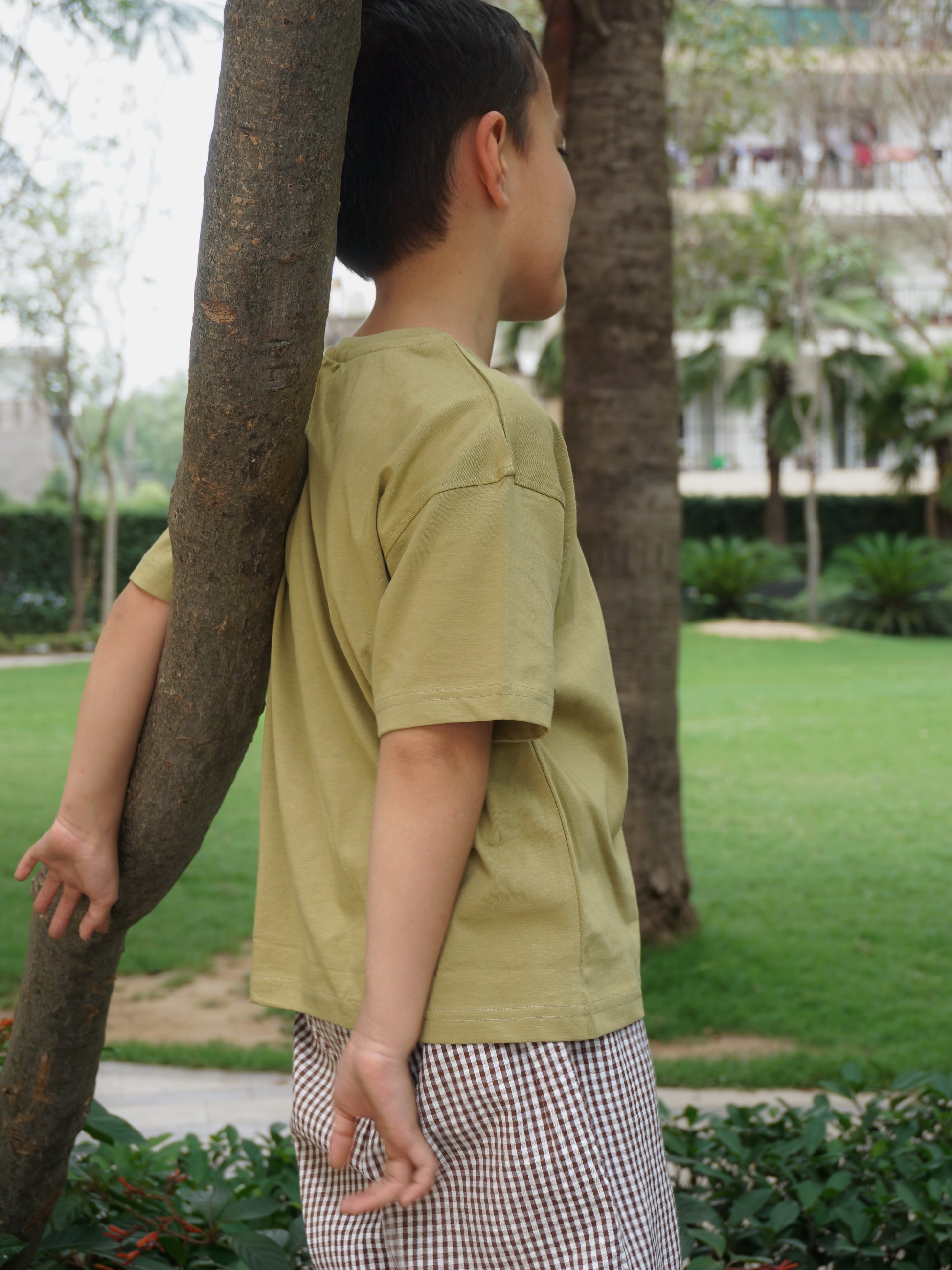 Earthy Olive Cotton T-Shirt for Kids – Gozi