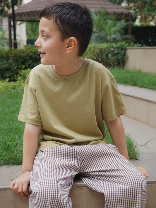 Earthy Olive Cotton T-Shirt for Kids – Gozi