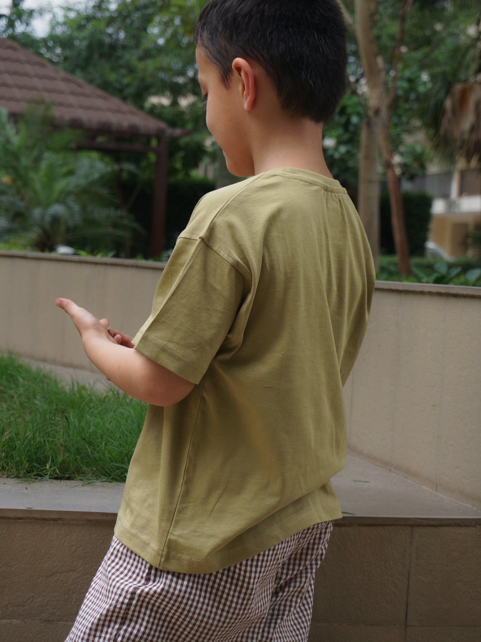 Earthy Olive Cotton T-Shirt for Kids – Gozi