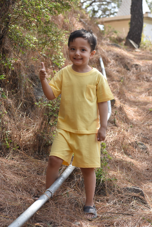 Boys - Light Yellow - Biowashed Super Soft Cotton T shirt- Size: 1-6 Y - Gozi