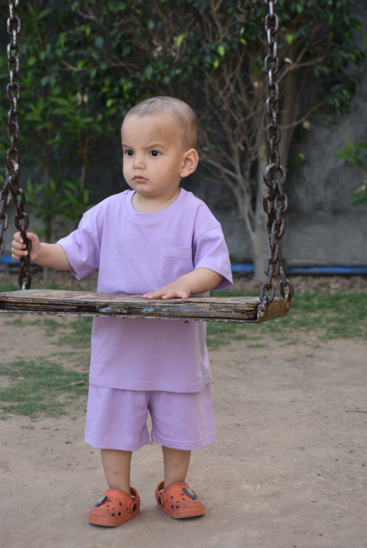 Dark Olive & Lavender - Pack of 2 Super Soft Cotton Shorts For Baby Boys and Girls