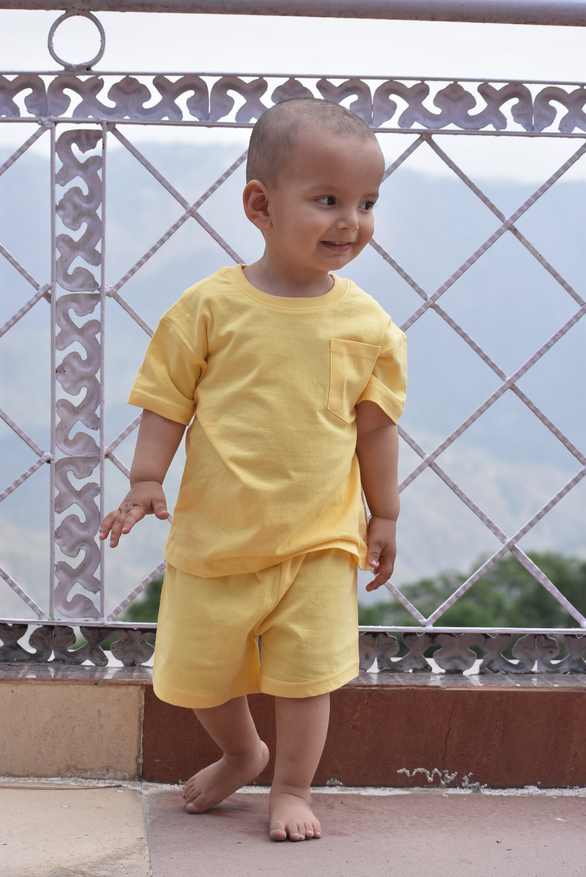 Boys - Light Yellow - Biowashed Super Soft Cotton T shirt- Size: 1-6 Y - Gozi