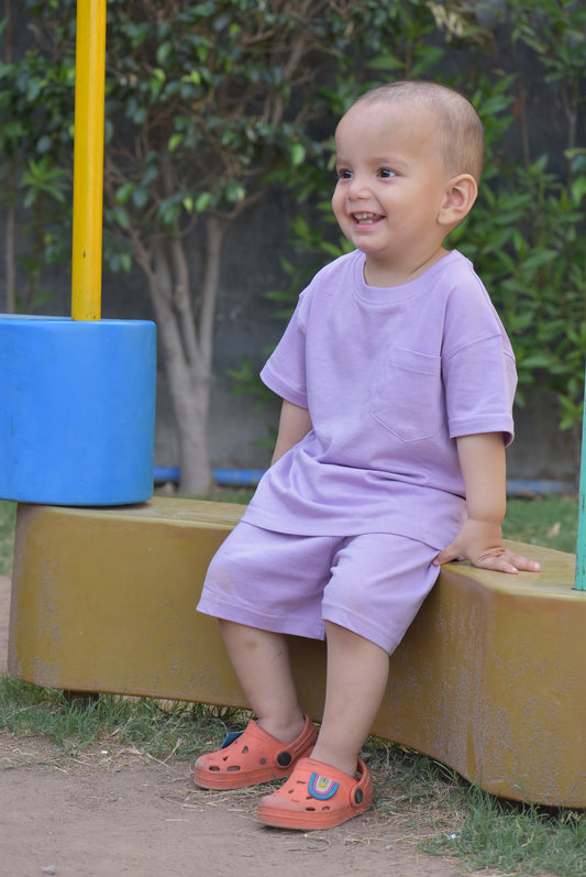 Boys - Mid Lavender - Biowashed Super Soft Cotton T shirt- Size: 1-6 Y - Gozi