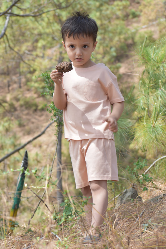 Coral & Dark Olive - Pack of 2 Super Soft Cotton Shorts For Baby Boys and Baby Girls