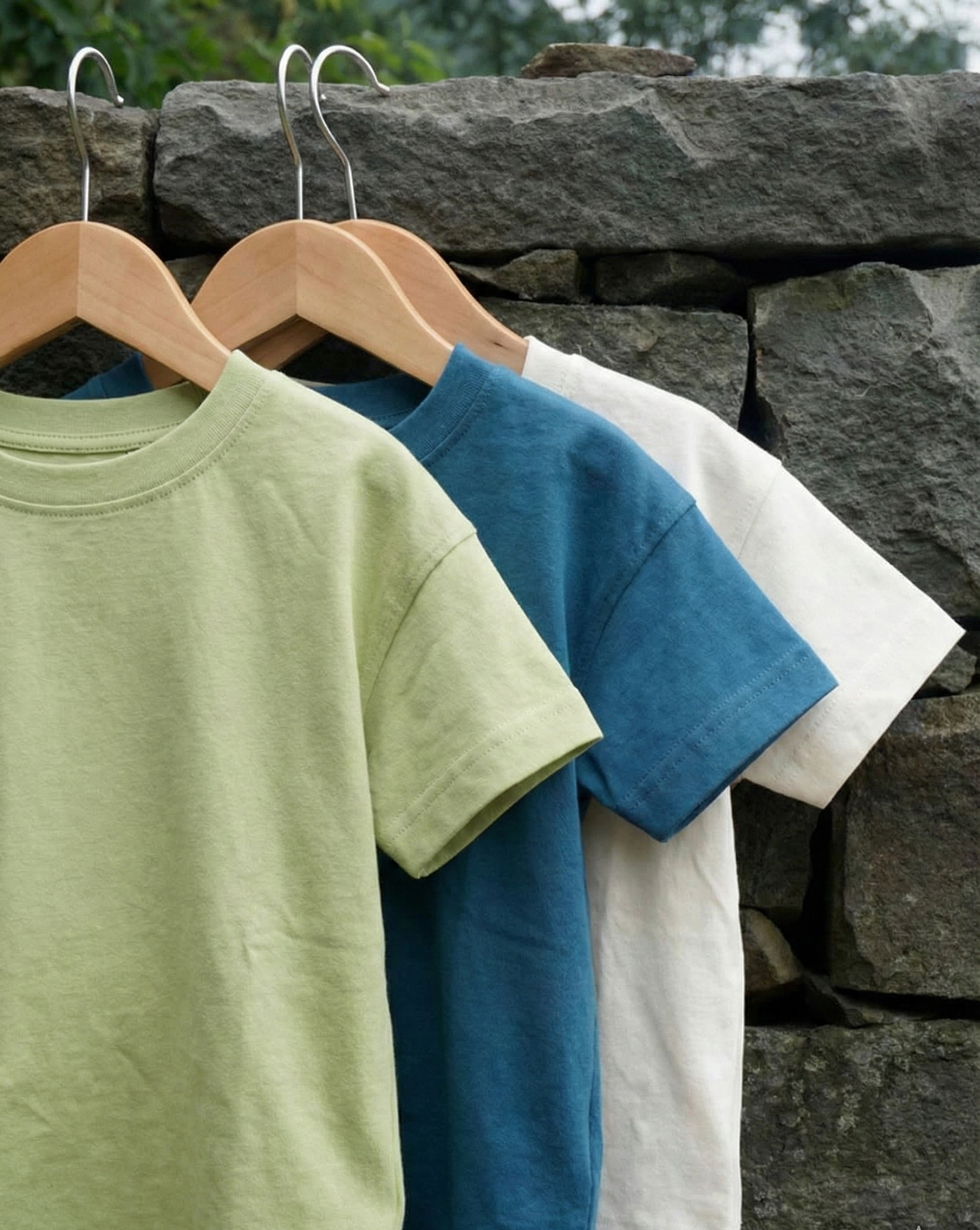 Pack of 3 Cotton T-Shirts Pista Green Lagoon Blue Vanilla for Kids – Gozi