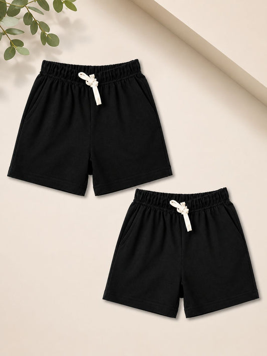 Kids Shorts Pack of 2 – Black & Black | 240 GSM French Terry