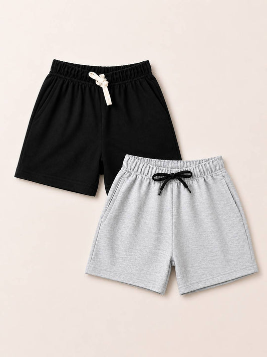 Kids Shorts Pack of 2 – Black & Grey | 240 GSM French Terry