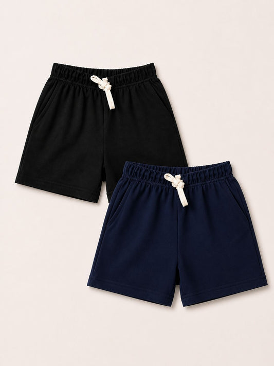 Kids Shorts Pack of 2 – Black & Navy | 240 GSM French Terry