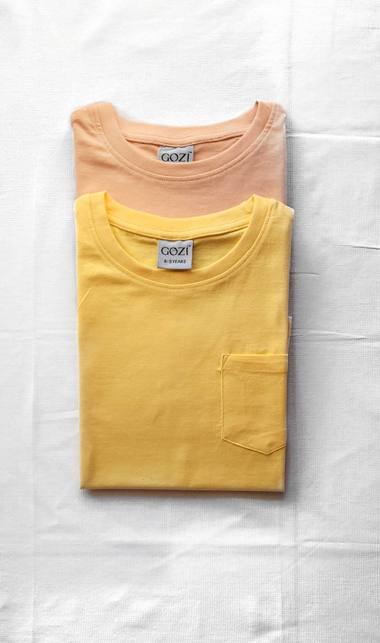 Light Yellow & Coral - Pack of 2 Super Soft Cotton T shirts For Baby Boys and Girls