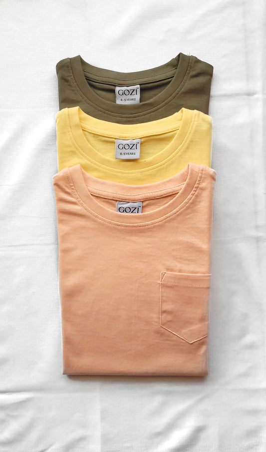 Coral, Dark Olive & Light Yellow - Pack of 3 Super Soft Cotton T Shirts For Baby Boys and Girls