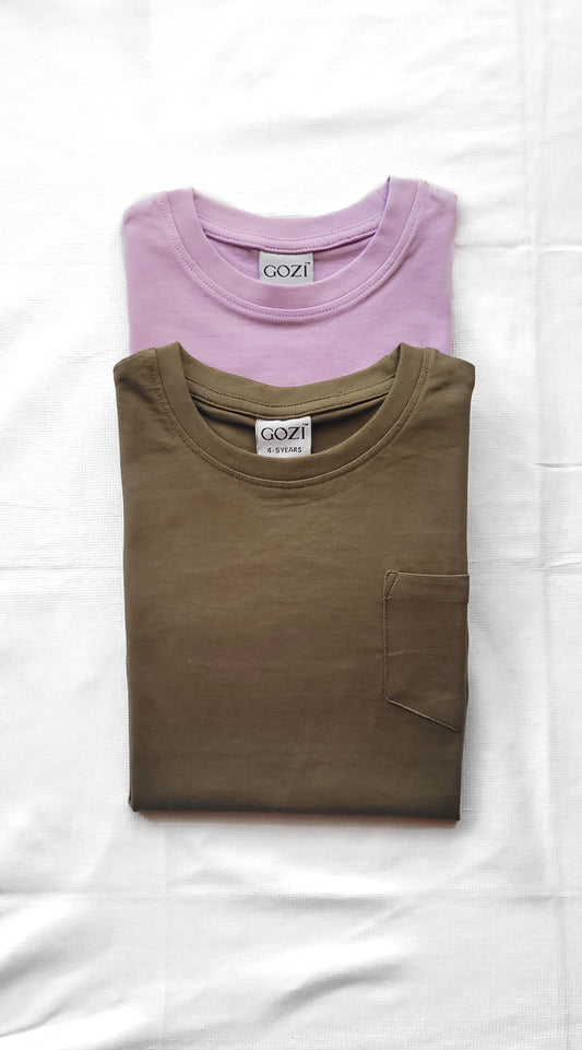 Dark Olive & Lavender - Pack of 2 Super Soft Cotton T shirts For Baby Boys and Girls