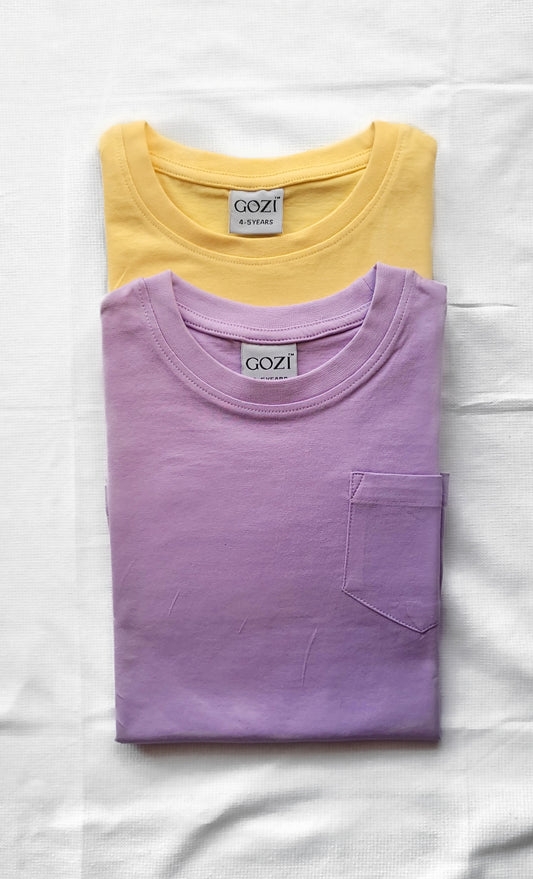 Light Yellow & Lavender - Pack of 2 Super Soft Cotton T shirts For Baby Boys and Girls