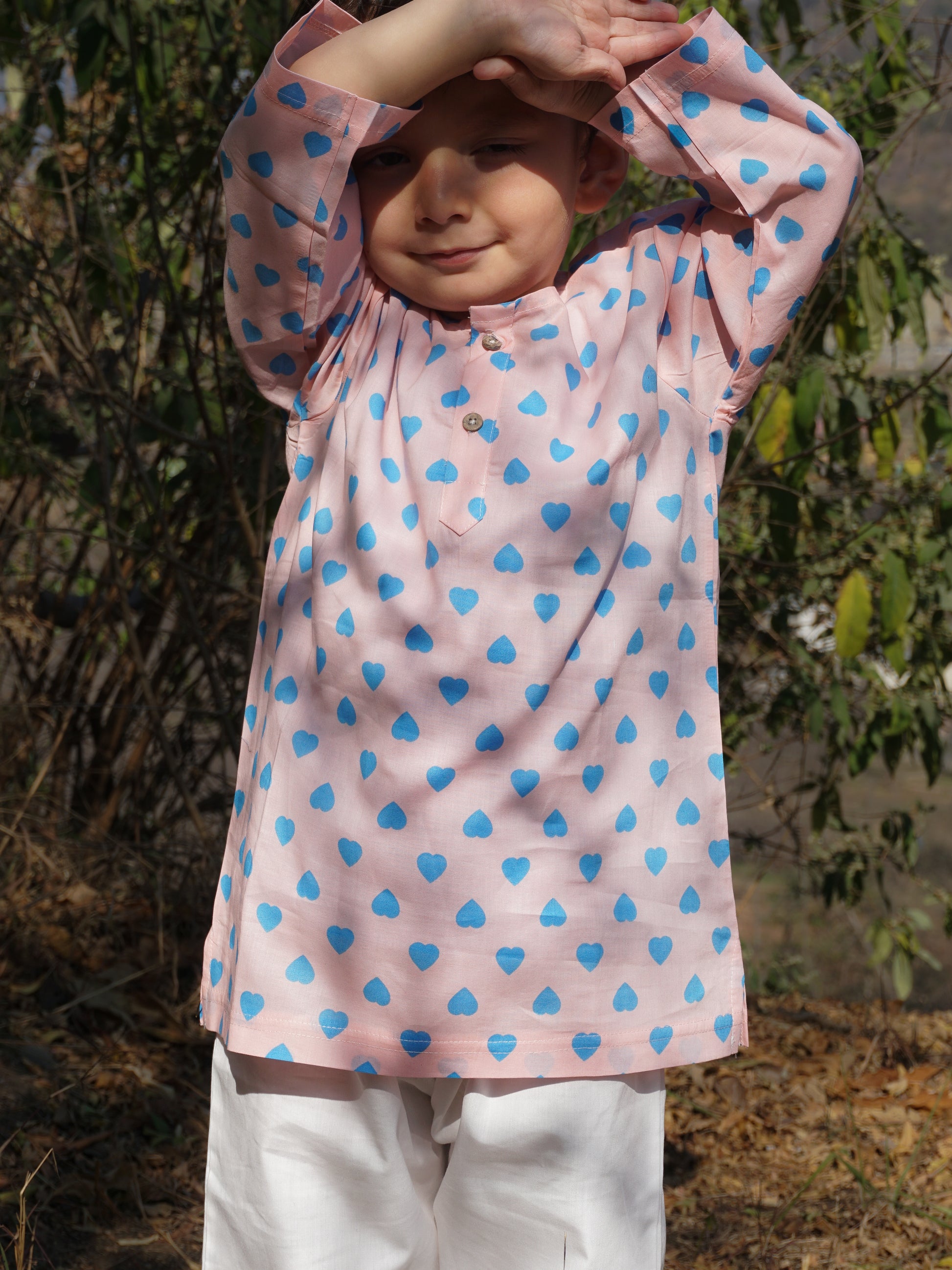 Lots of Love Print Cotton Kurta Pajama Set for Kids – Gozi